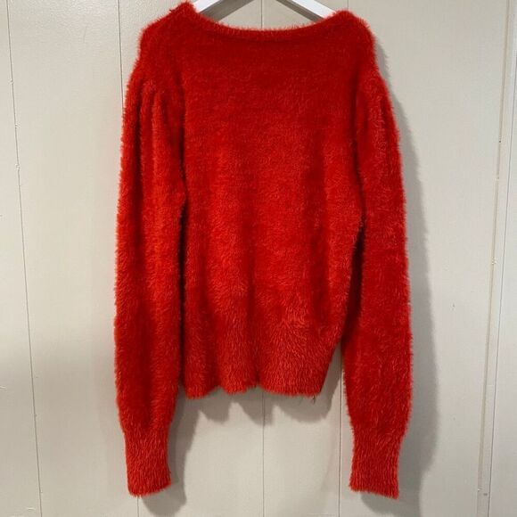 bebe Red Fuzzy Logo Sweater Size L Soft Long Sleeve Pullover - Picture 2 of 9